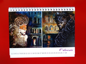 Kalenderblatt Februar, Prinessin und Prinz, Collage mit Plauener Spitze